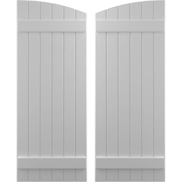 Ekena Millwork Americraft 6-Board (2 Batten) Wood Joined Board-n-Batten Shutters w/ Ellipt Top, ARW101BE621X77PRH ARW101BE621X77PRH - main